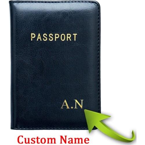 New English Passport Cover Engraved Name Women Men Passport Bag PU Ticket Holder Multi-Card Slot Customized Business Wallet Case