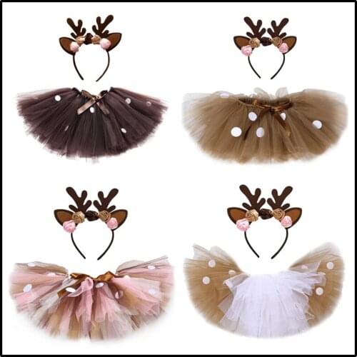 New 4 Colors Deer Girl Tutu Skirt Christmas Costume Kids Reindeer Tulle Skirt For Halloween Carnival Children Outfit 1-14 Years