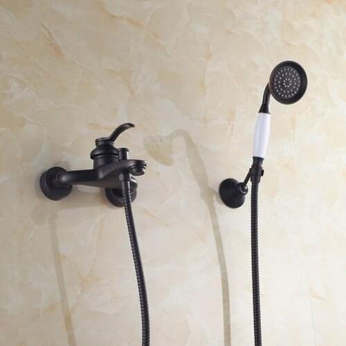 New Black Brass Bathroom Hand Shower Set, Surface Mounted Blackened Brass Black Shower Mixer