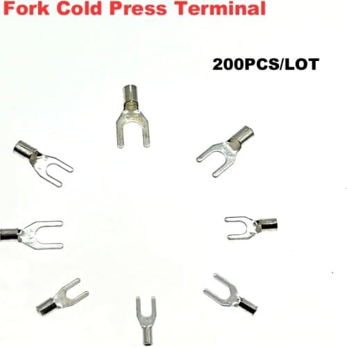 200pcs Fork cold press bare terminals Electrical crimp terminal naked wire connector UT0.5-3~UT4-4 wiring cable ferrules