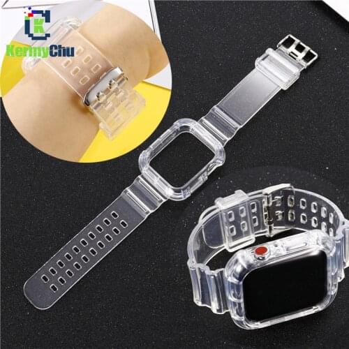 2 in 1 Watch Strap Case Sets For Apple Watch Series 5 4 3 2 1 Clear Transparent Sports Band For IWatch 38mm 40mm 42mm 44mm Belt
