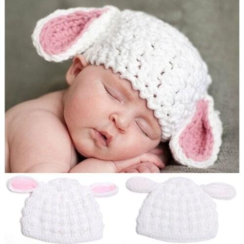 Baby White and Pink Easter Bunny Rabbit Hat Newborn Crochet/Knitted Animal Beanie Cap Baby Hat Photo Props H063