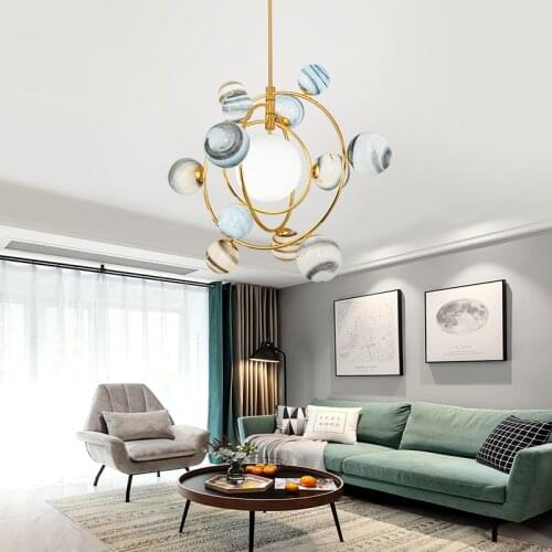 ZC-ECC Nordic planet creative dining room bedroom living room modern minimalist led childrens room chandelier Free Shipping
