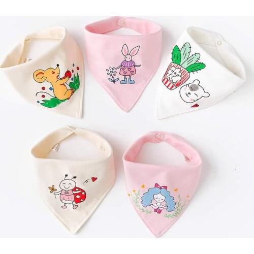 Wecute 5pcs Cartoon Animals Baby Bibs Waterproof Triangle Cotton Cartoon Child Dribble Bibs Newborn Slabber Absorbent Cloth