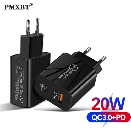 20W PD Type-C Fast Charger For Apple iPhone 12 11 Pro 8 Plus XR XS Max Huawei Xiaomi Power SmartPhone Adapter US EU UK USB QC3.0