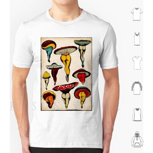 Mushroom Poster T Shirt Print For Men Cotton New Cool Tee Tattoo Flash Mushrooms Butt Cute Sexy Funny Vegan Botanical