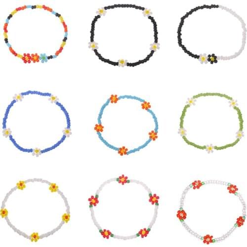 Summer Beach Women Daisy Beads Anklet Hand-Woven Adjustable Cute Flower Anklets Foot Ornament Jewelry For Gift