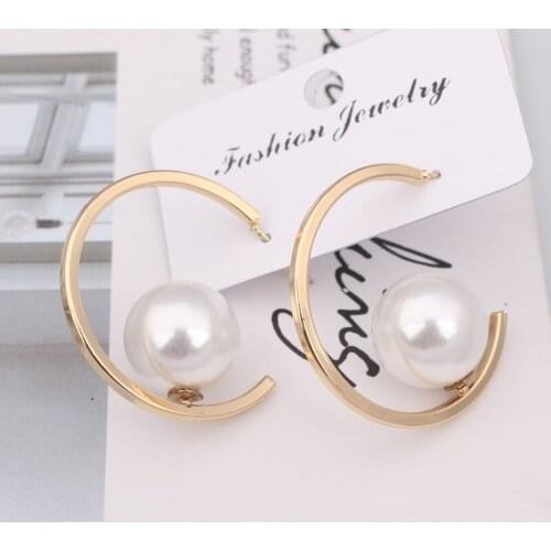 Imitation Pearl C Shape Hoop Earrings for Women Sweet Romantic Gold Color Pendientes Fashion Jewelry Wholesale Girlfriend Gift