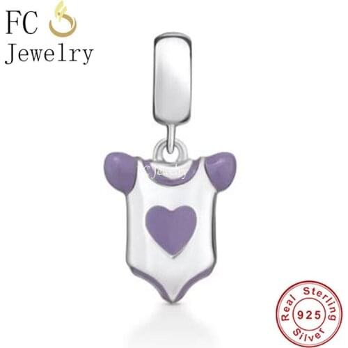 FC Jewelry Fit Original Charm Bracelet 925 Sterling Silver Purple White Enamel Baby Bodysuit Bead For Making Women Berloque 2021