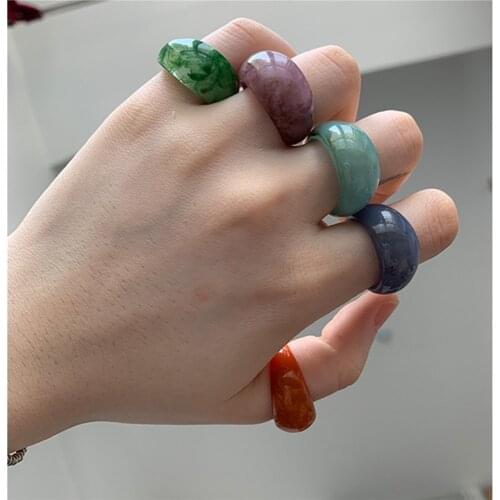 2020 New Vintage Transparent Acrylic Amber Green Smoke Waterdrop Resin Tortoise Rings for Women Girls Stone Ring