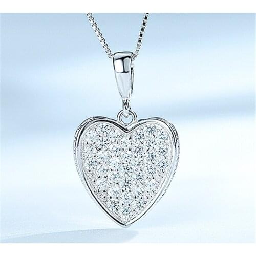 DY 925 Sterling Silver Necklace Clear Cubic Zirconia Love Heart Shape Delicate Pendant With Chain Necklace Trendy Fine Jewelry