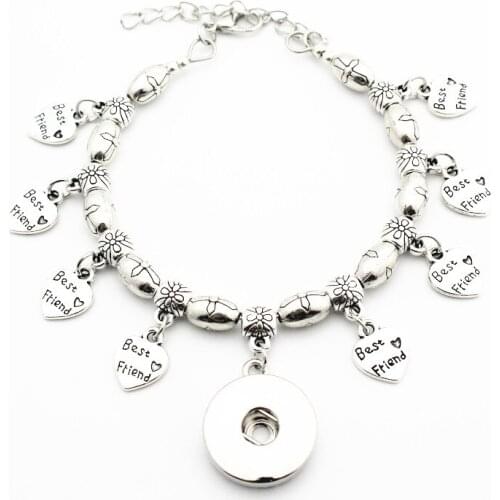 1pcs Metal Cross Bead Snap Bracelet Adjustable 18mm Snap Button Bangles With Heart Best Friend Charms DIY Jewelry