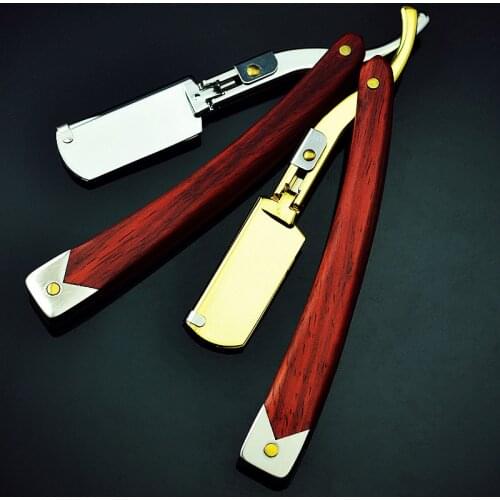 1PC Stainless Steel Manual Straight Razor Mens Shaving Razors Solid Wood Handle Beard Remover Folding Shaving Knife G0114