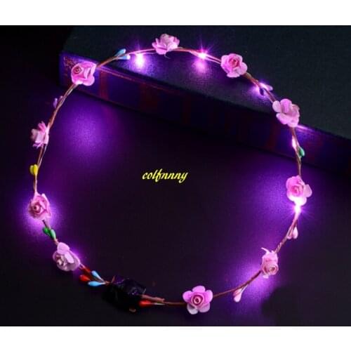 1000pcs/lot Flashing LED Glow Flower Crown Headbands Light Party Floral Hair Garland Wreath Wedding Flower Girl Headpiece decor