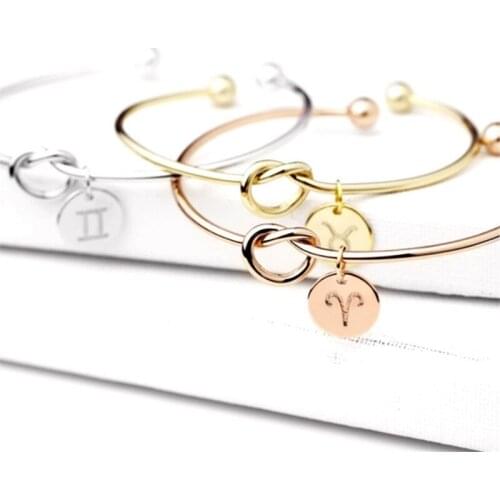 12 Constellation Bracelet Bangles Alloy Knot Women Constellation Love Bracelet 3 Colors Open Bracelet Girl Friends Gift Bangles