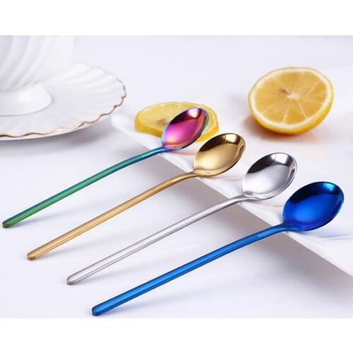 13CM Long Handle Coffee Spoon Stainless Steel Round Head Soup Scoop Dining Dessert Ice Cream Fruit Dig Spoon Teaspoons
