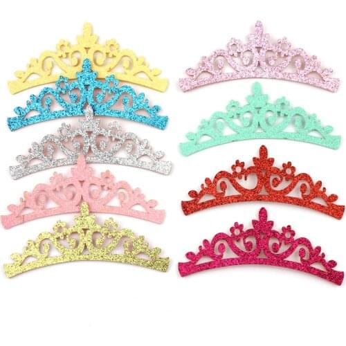 18Pcs 4.5*12cm Glitters Crown shiny Padded Appliques for DIY Kids headwear Clip Hat Decor Ornament Garment Accessoires wholesale