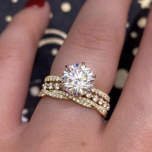 3 Pcs/Set Luxury Round Zircon Gold Color Wedding Rings For Women Trendy Female Princess Jewelry Engagement Party Valentine Gifts