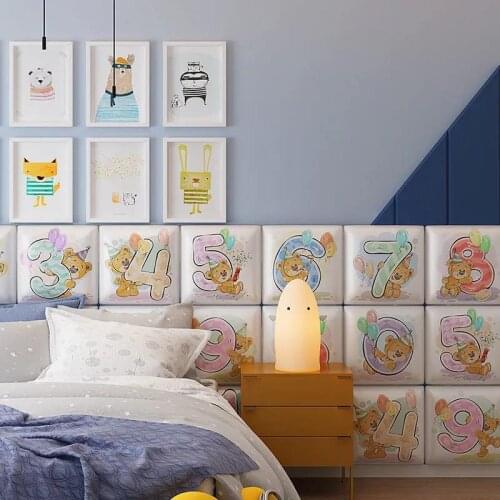 Cartoon Bear Numbers 3D Wall Sticker Kids Room Cute Decor Bed HeadboardsTatami Self-adhesive Wallpaper Nursery Anti-collision