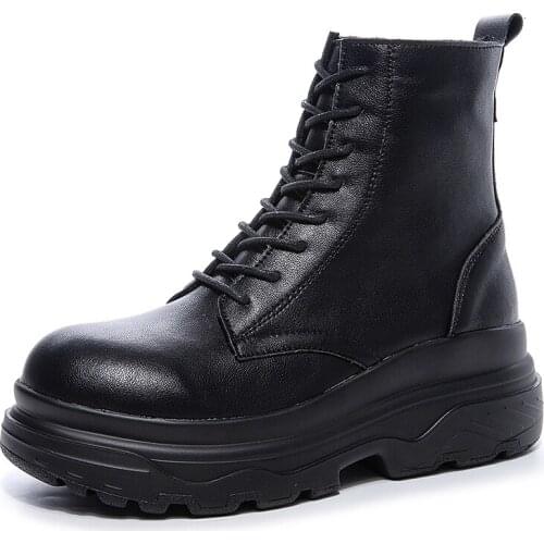 ADBOOV Genuine Leather Chunky Platform Boots Women Fur Lining Winter Ankle Boots Ladies Warm Shoes Femmes Bottes