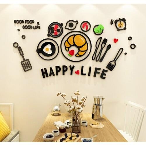 Kitchen Food Acrylic Decorative 3D Wall Sticker For Living Room Restaurant Kitchen Dessert Shop Decor DIY Wall Sticker Decor