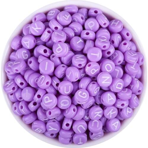 100Pcs Purple Mixed Letters Acrylic Beads For Jewellery Marking Loose Spacer Beads Bracelet Necklace Charm Jewelry Finding