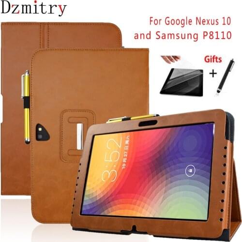 PU Leather For Google Nexus 10 tablet protection case Samsung 10.1" inch P8110 cover stand With magnet Auto Wake/Sleep+Film+pen