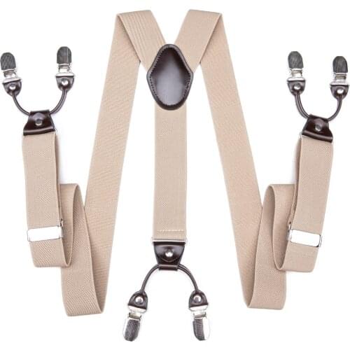 DiBanGu Hot Selling Khaki Solid Suspenders 6 Clips Braces Elastic Adjustable Suspenders Sling Unisex Braces Suspensorio BD-008