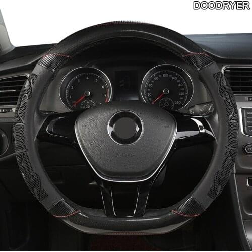 DOODRYER Carbon Fiber Leather Car Steering Wheel Cover For Daihatsu Terios Sirion Mira Cuore YRV Ayla Sigra Xenia Luxio