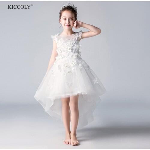 Elegant White Tulle Floral Christmas Flower Girl Ceremony Pageant Princess Dress for Party Wedding Girls First Communion Gown
