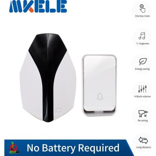 EU Plug Energy Saving Wireless Smart Home Welcome Ring Doorbell Chime No Battery Requiring with 1/2 button 1/2 Receiver MKK36