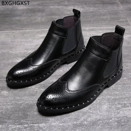 Brown Motorcycle Boots Man Outdoor Shoes Men Chelsea Boots Men Shoes Leather Ankle Boots for Men Male Winter Shoes for Man 2021