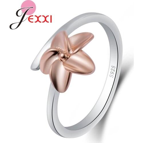 Beautiful Flower Pattern Rings For Lovely Women Shiny 925 100% Sterling Silver Jewelry Pretty Good Anniversary Gifts Items