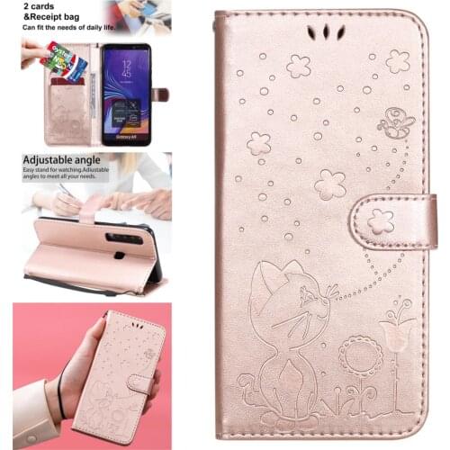 Red PU Leather Book Phone Bag Cover For ajax Samsung A7 2018 Cartoon Clear Cases sFor Estuche funda A9 A750 A8 A6 Plus Telefoon