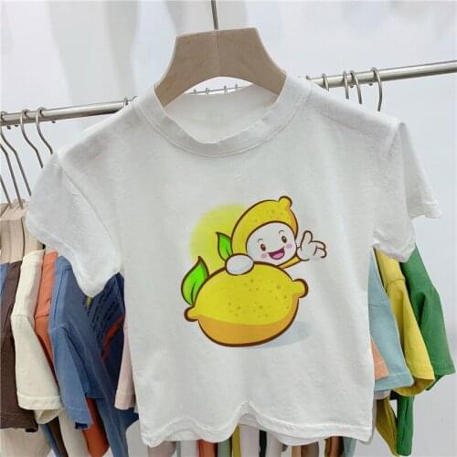 Summer Fashion Girls Shirts Lemon Kawaii Boys T Shirts Cute T-shirt Girl Casual Kids T Shirt Retro O-neck Short Sleeve Cartoon