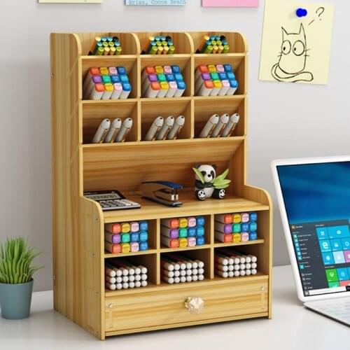Multi-function Marker Pen Pencils Storage Holder Sundries Organizer Office School Wooden Stand Stationery Container Case