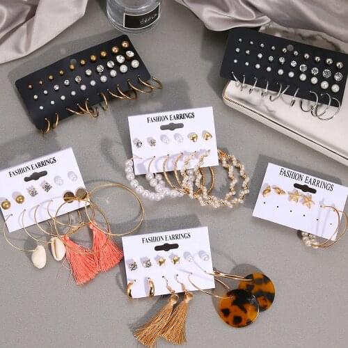 FAMSHIN Fashion Acrylic Geometric Dangle Earring For Women Pearl Long Tassel Circle Korean Women Stud Earrings Set Jewelry 2020