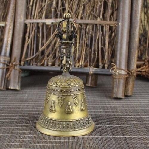 MOEHOMES+Chinese Vintage Brass fengshui Tibetan buddhist statue big bell vintage home decor metal handicraft