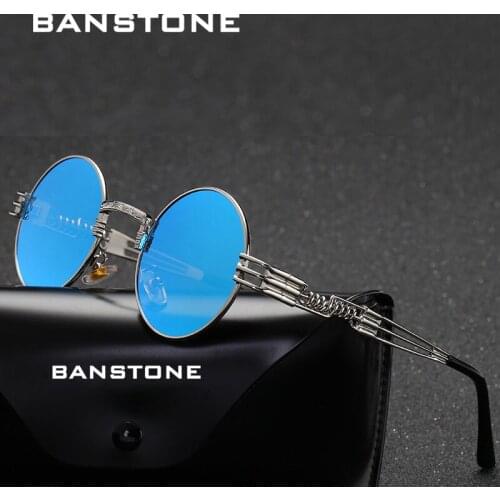 BANSTONE Gothic Steampunk Sunglasses Men Women vintage Metal Round Sun Glasses Brand Designer Fashion goggle Mirror UV400
