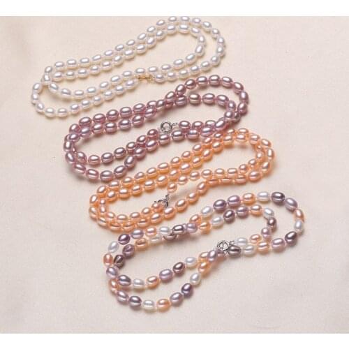 New Wholesale 4PCS Natural Freshwater Pearl Rice Grain Shaped Pearl Necklace 925 sterling silver clasp