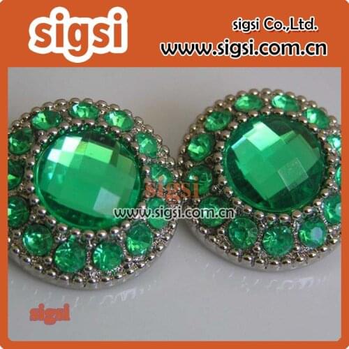 Factory wholesale green dazzling acrylic rhinestone button