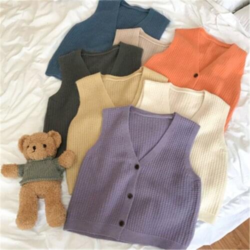 Autumn Coat Vest Women Sweater Korean Womens Elegant Student V-neck Pullover Loose Casual Knitting Tops Outerwear Vest Tops