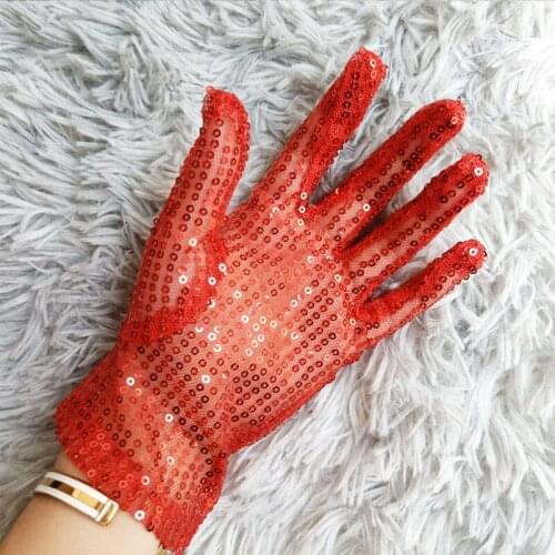 1 Pair Sequined Glitter Short Gloves Evening Party Costume Full Finger Gloves Dance Shining Elasticity Sexy Mittens For Unisex