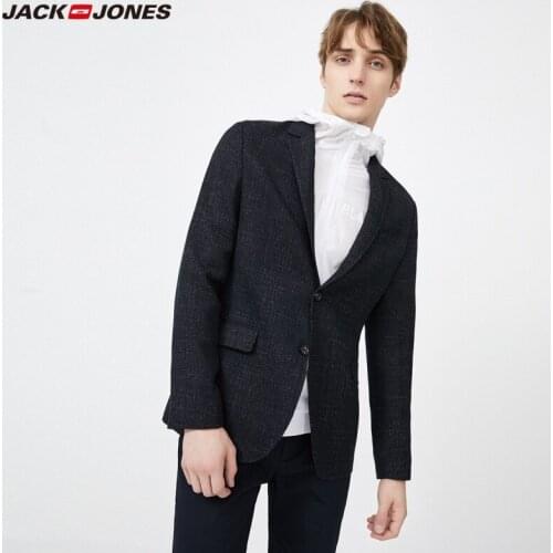 JackJones Mens Pure Color Notched Collar Woolen Slim Fit Suit Jacket Menswear| 219308512