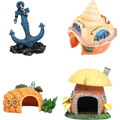 Resin Aquarium Decoration Hideout Fish Tank Ornament House Tropical Betta Breeding Rest Play Cave 4 Kinds Landscaping