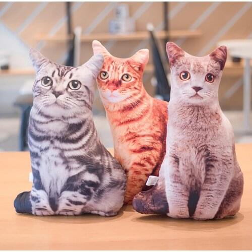 50cm Cute Simulation Three-dimension Cat Pillow Tiger Pattern Plush Doll Toy Soft Animal Reading Pillow Cushion Doll Kids Gifts