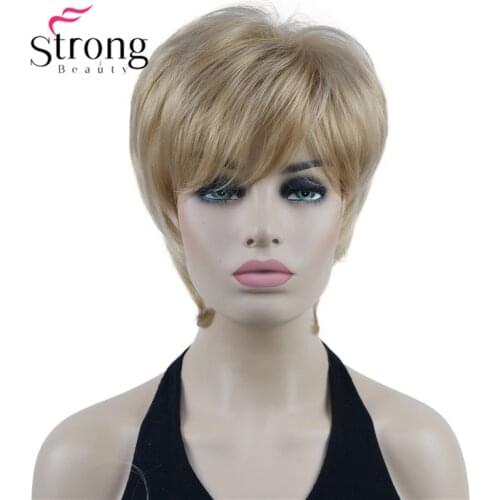 StrongBeauty Short Layered Brown Highlighted Shag Classic Cap Full Synthetic Wig Womens Wigs COLOUR CHOICES