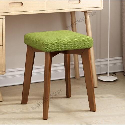 Stool Home Stool Modern Makeup Dressing Stool Fashion Creative Solid Wood Square Stool Dining Stool Fabric Adult Small Chair