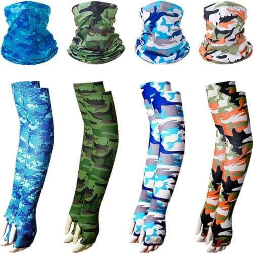 Tactical Camouflage Face Bandana Sleeves 2pcs/Set Windproof Cycling Hiking Scarves Seaming Process Camping Head Scarf Arm Sleeve