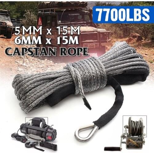 Winch Rope String Line Cable with Sheath Gray Synthetic Towing Rope 15m 7700LBs Car Wash Maintenance String For ATV UTV Off-Road